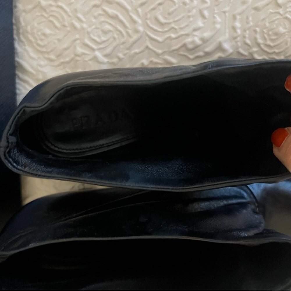 ✅Prada Black Leather Draped Ankle Booties. European size 37.5 =7.5 US size) - Picture 9 of 15